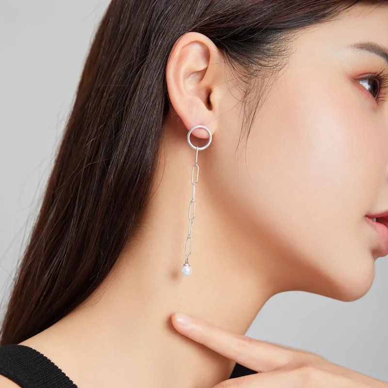 (image for) Pandora Style Silver Asymmetrical Beautiful Circle Dangle Earrings - SCE1012 - View 9