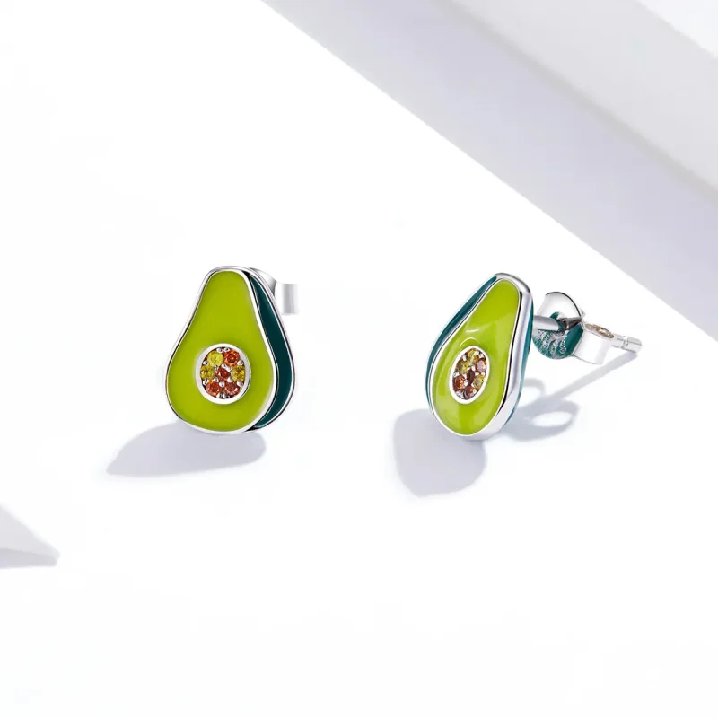 (image for) Pandora Style Silver Avocado Stud Earrings - SCE1015 - View 4