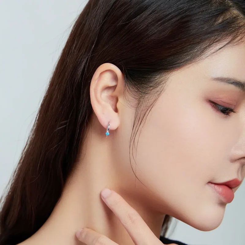 (image for) Pandora Style Silver Ball Hoop Earrings - SCE1050-BU - View 4
