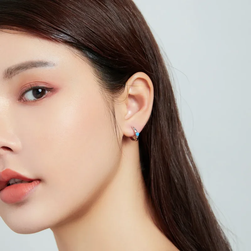 (image for) Pandora Style Silver Ball Hoop Earrings - SCE1050-BU - View 6
