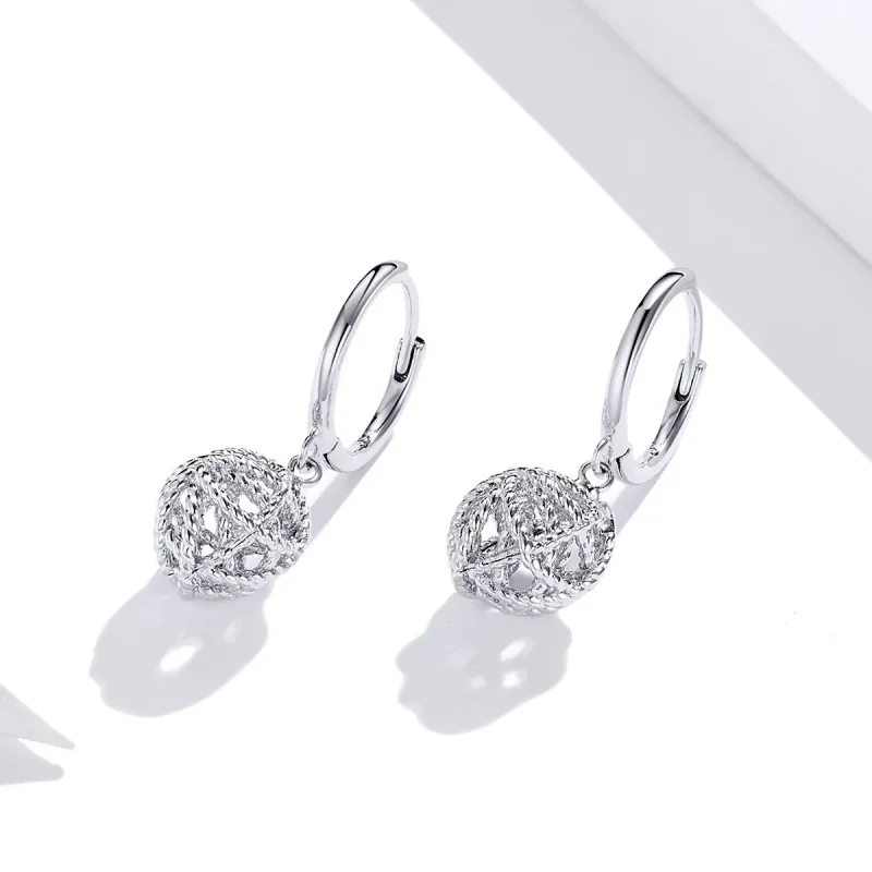 (image for) Pandora Style Silver Ball of Yarn Dangle Earrings - SCE981 - View 2