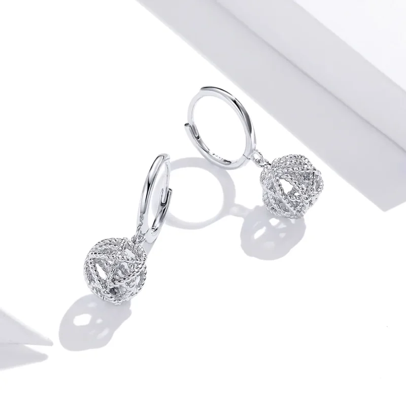 (image for) Pandora Style Silver Ball of Yarn Dangle Earrings - SCE981 - View 3