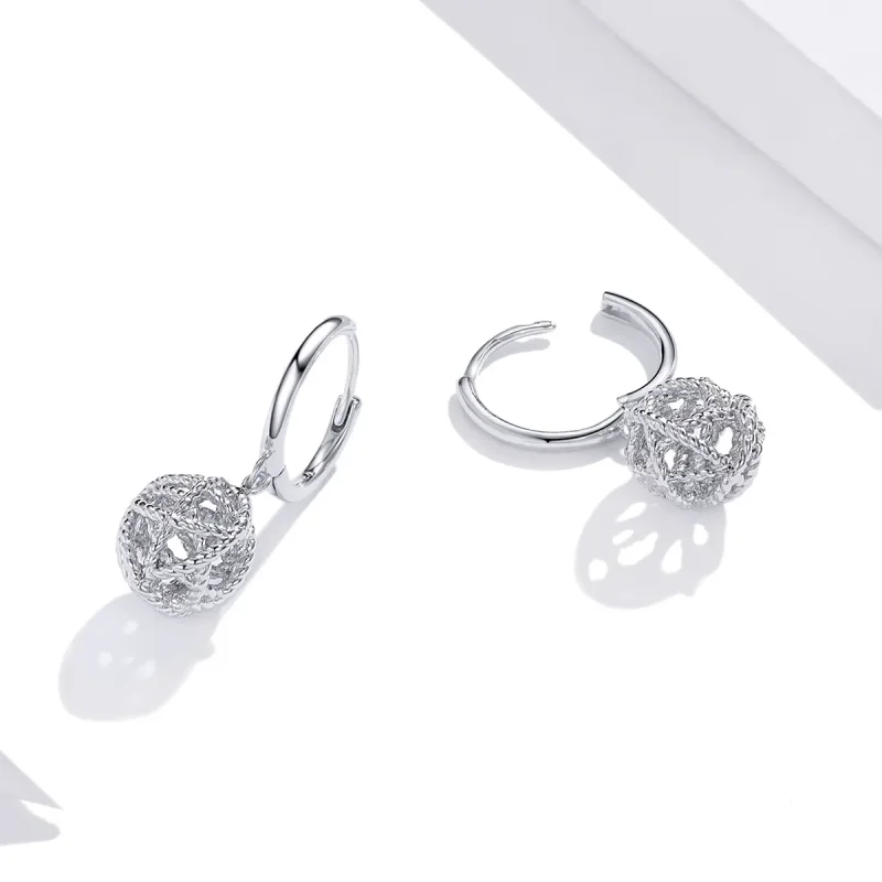 (image for) Pandora Style Silver Ball of Yarn Dangle Earrings - SCE981 - View 4