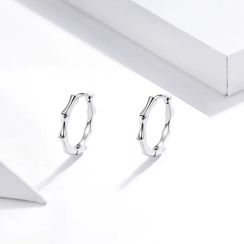 (image for) Pandora Style Silver Bamboo Hoop Earrings - SCE988 - View 2