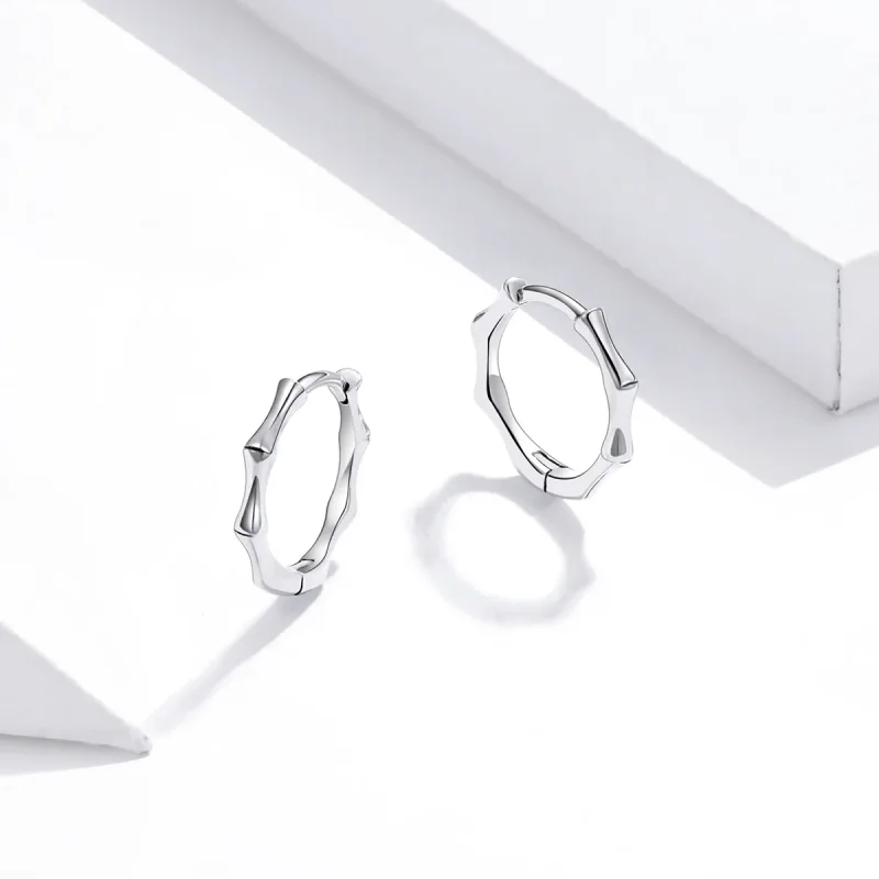 (image for) Pandora Style Silver Bamboo Hoop Earrings - SCE988 - View 3