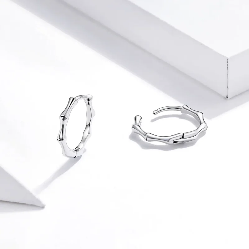 (image for) Pandora Style Silver Bamboo Hoop Earrings - SCE988 - View 4