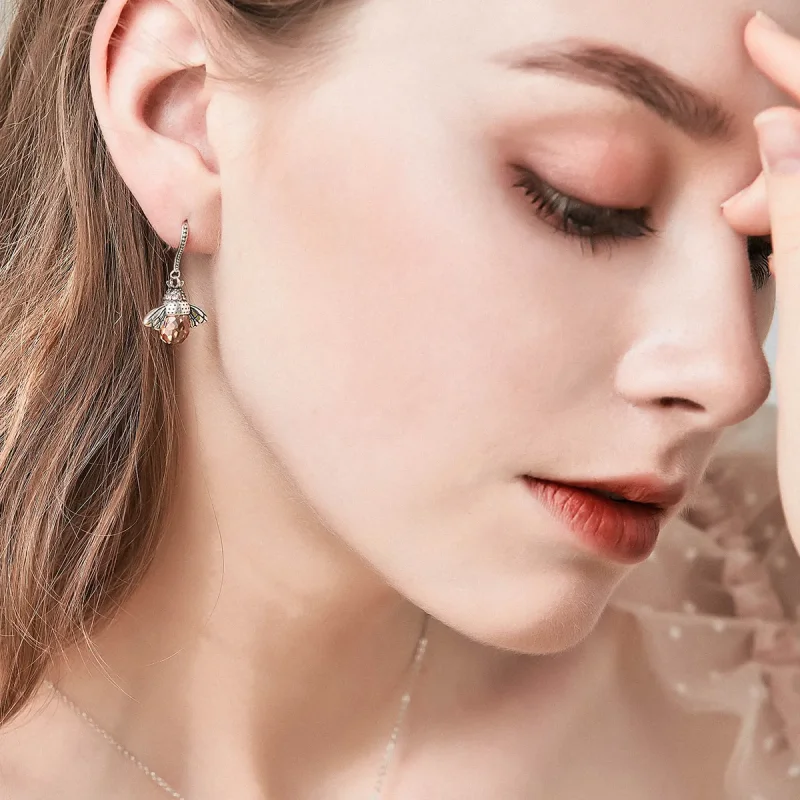 (image for) Pandora Style Silver Bee Hanging Earrings - SCE149 - View 2