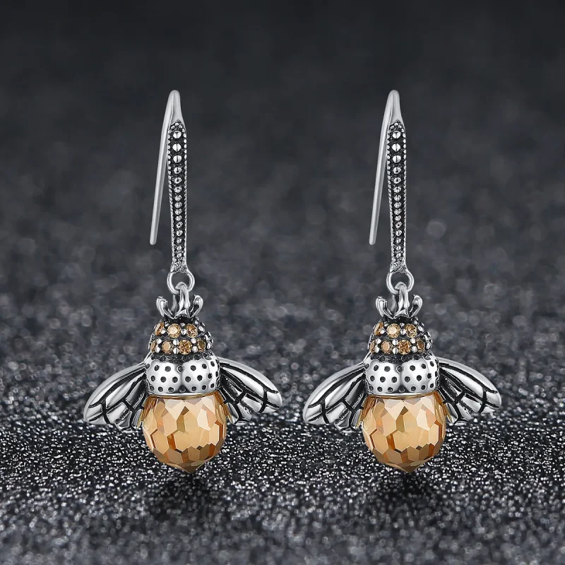 (image for) Pandora Style Silver Bee Hanging Earrings - SCE149 - View 3