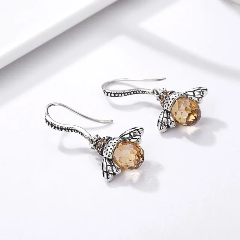 (image for) Pandora Style Silver Bee Hanging Earrings - SCE149 - View 4