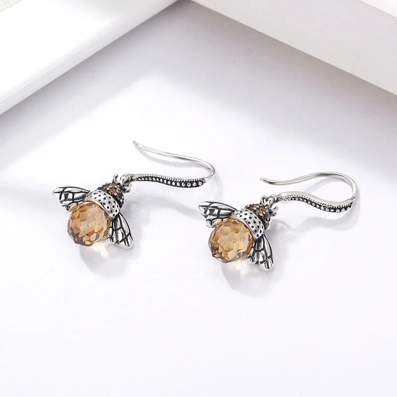 (image for) Pandora Style Silver Bee Hanging Earrings - SCE149 - View 5