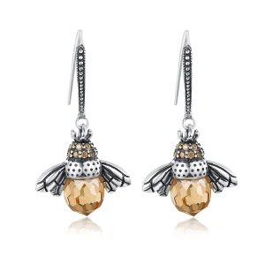 Pandora Style Silver Bee Hanging Earrings - SCE149 (image for) Pandora Style Silver Bee Hanging Earrings - SCE149