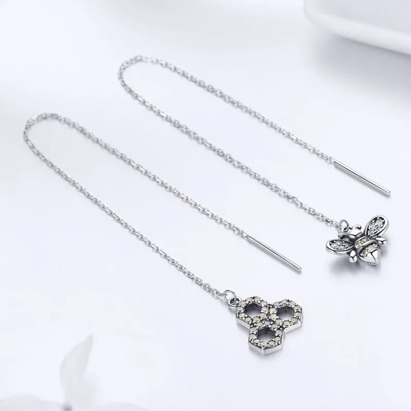 (image for) Pandora Style Silver Bee Honey Hanging Earrings - SCE484 - View 2