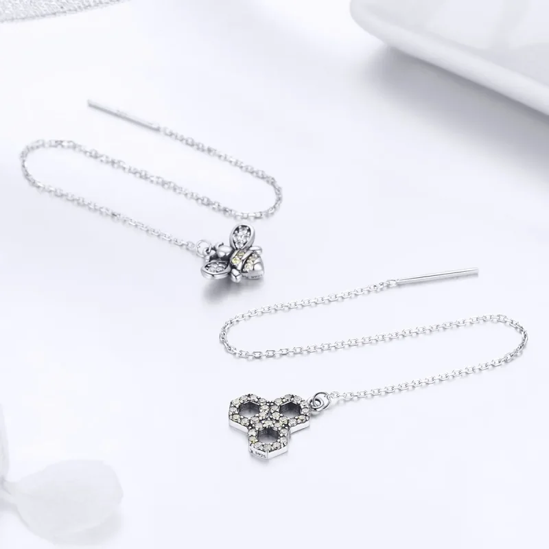 (image for) Pandora Style Silver Bee Honey Hanging Earrings - SCE484 - View 3
