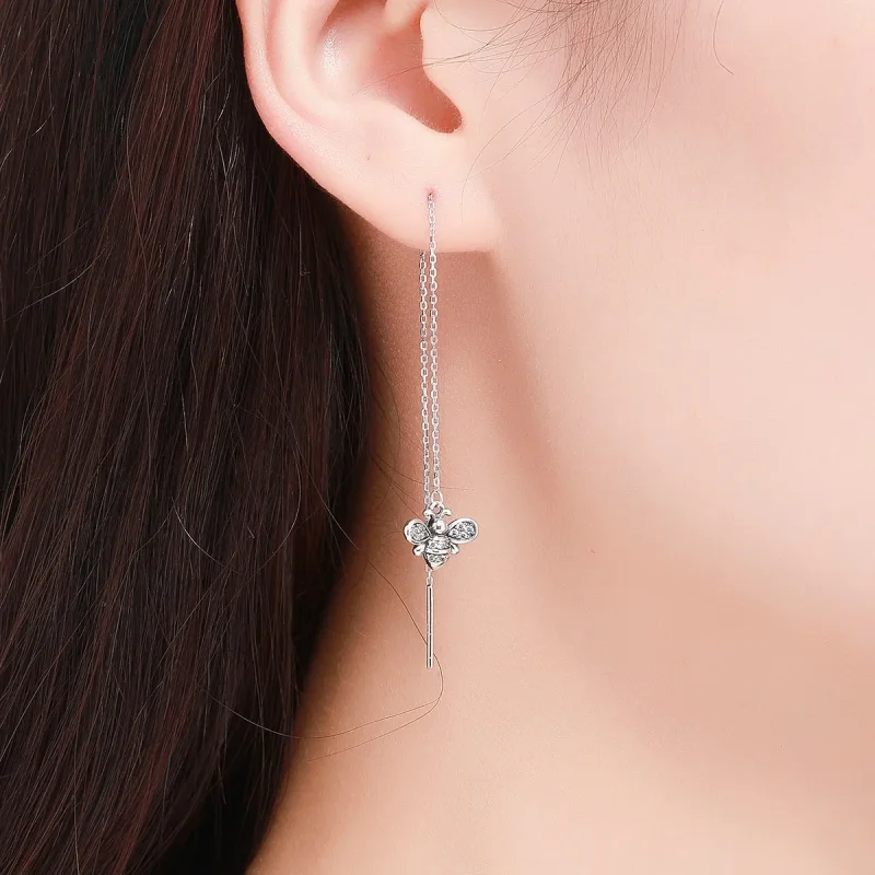 (image for) Pandora Style Silver Bee Honey Hanging Earrings - SCE484 - View 5