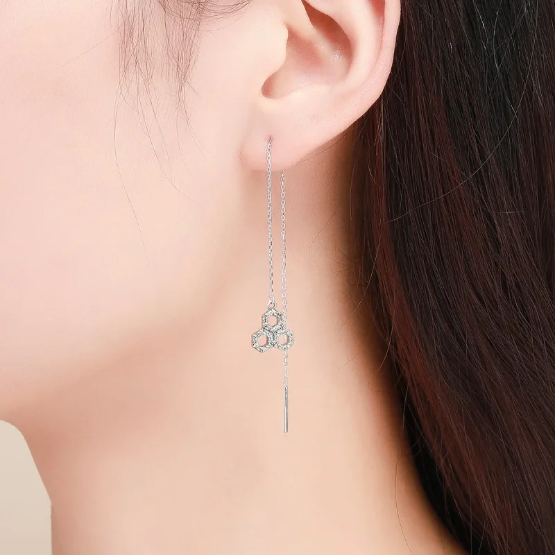 (image for) Pandora Style Silver Bee Honey Hanging Earrings - SCE484 - View 6