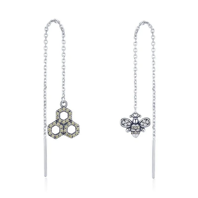 (image for) Pandora Style Silver Bee Honey Hanging Earrings - SCE484