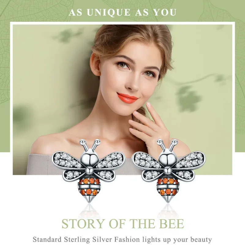 (image for) Pandora Style Silver Bee Story Stud Earrings - SCE344 - View 2
