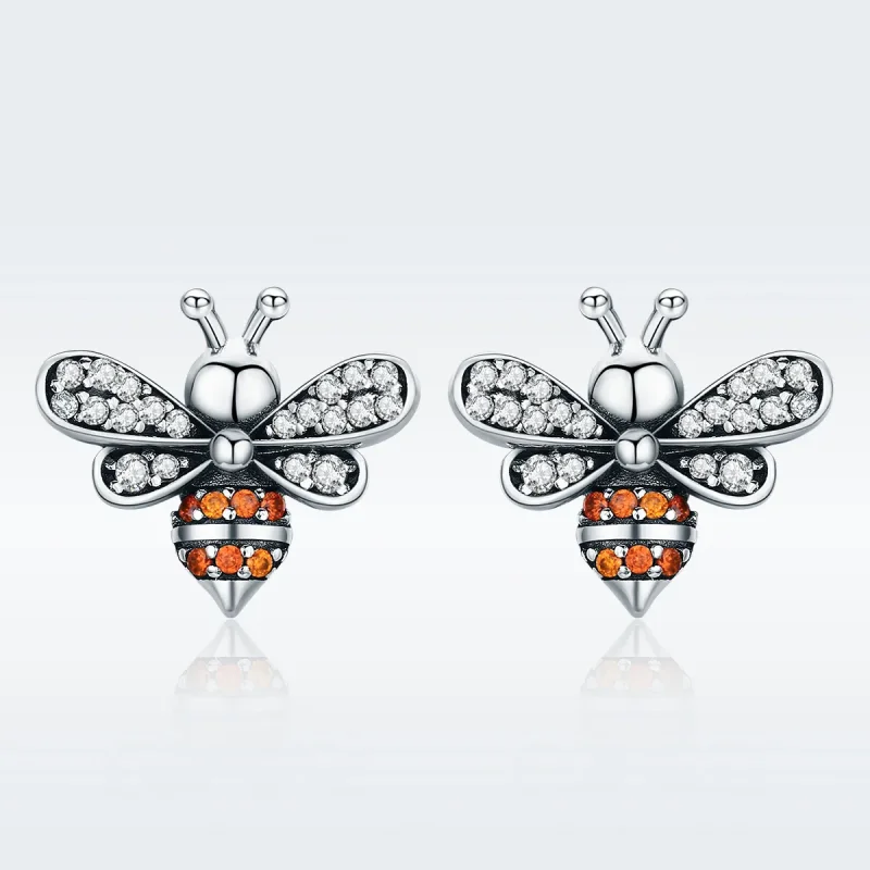 (image for) Pandora Style Silver Bee Story Stud Earrings - SCE344 - View 3