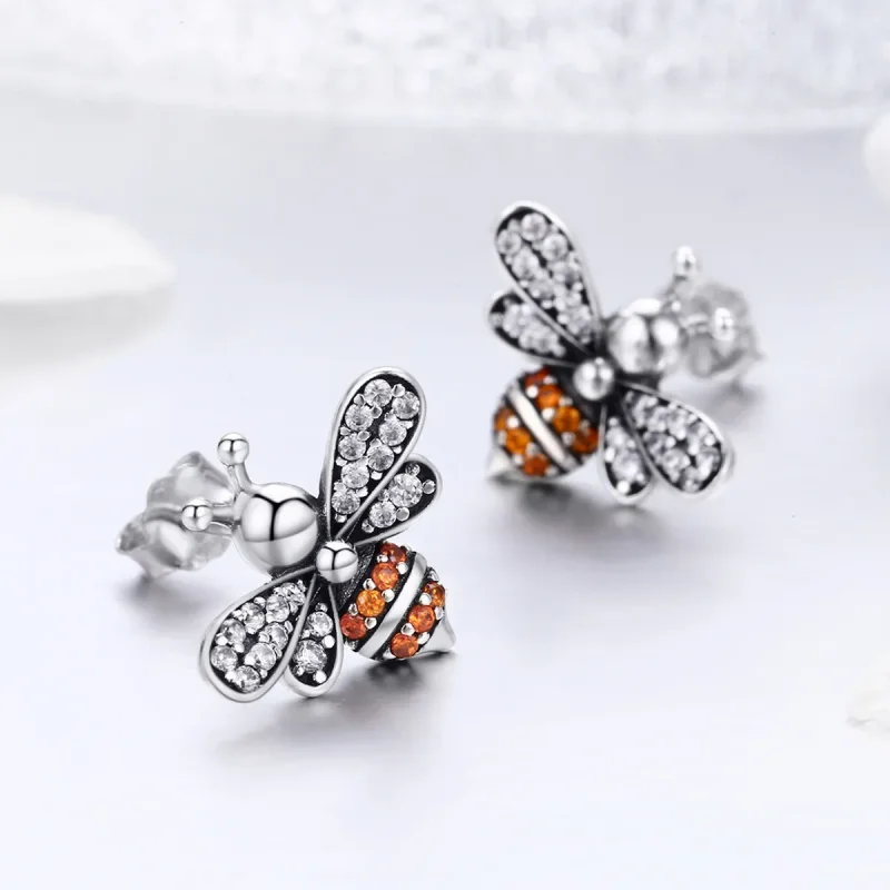 (image for) Pandora Style Silver Bee Story Stud Earrings - SCE344 - View 4