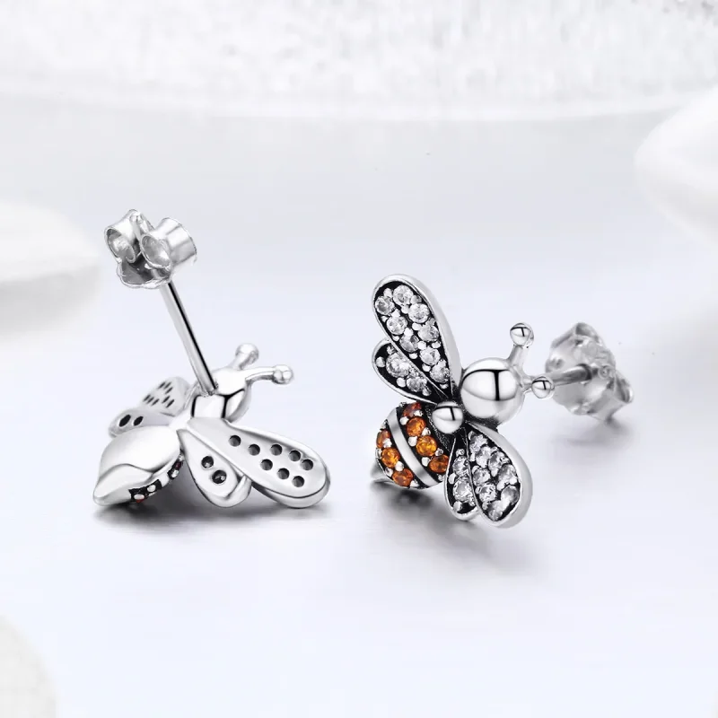 (image for) Pandora Style Silver Bee Story Stud Earrings - SCE344 - View 5