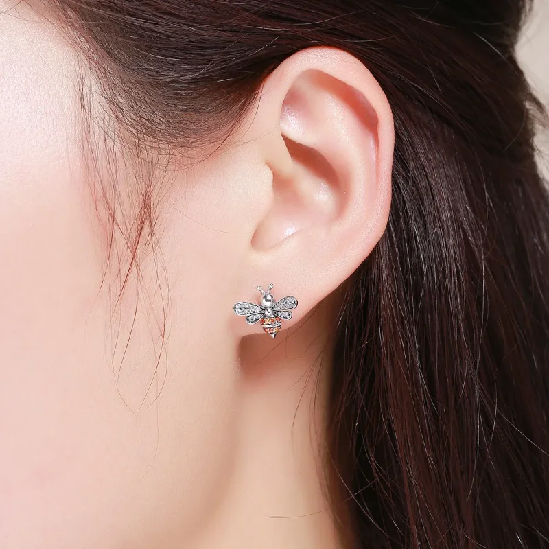 (image for) Pandora Style Silver Bee Story Stud Earrings - SCE344 - View 6