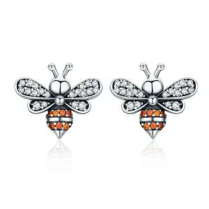 Pandora Style Silver Bee Story Stud Earrings - SCE344 (image for) Pandora Style Silver Bee Story Stud Earrings - SCE344