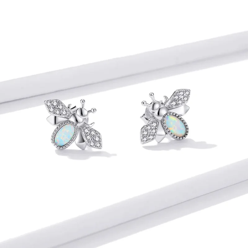 (image for) Pandora Style Silver Bee Stud Earrings - SCE1021 - View 2