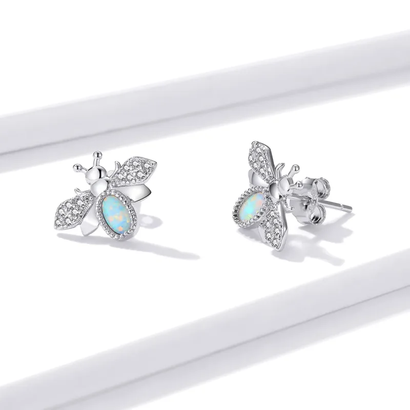 (image for) Pandora Style Silver Bee Stud Earrings - SCE1021 - View 3