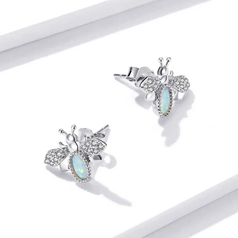 (image for) Pandora Style Silver Bee Stud Earrings - SCE1021 - View 4