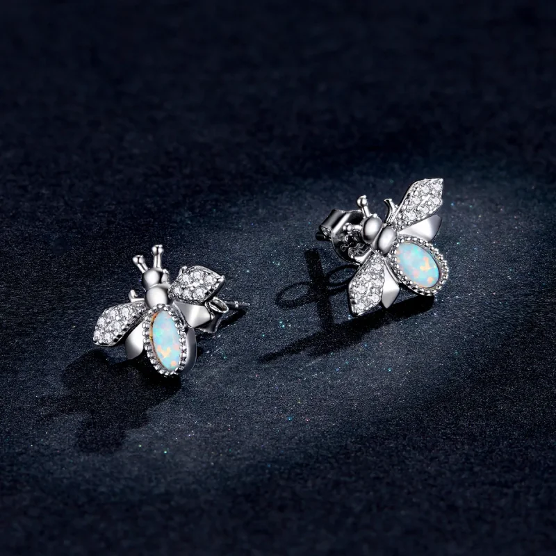(image for) Pandora Style Silver Bee Stud Earrings - SCE1021 - View 5