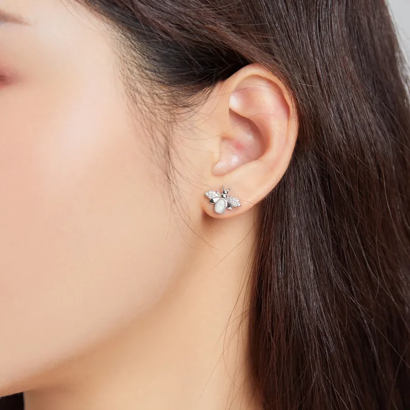 (image for) Pandora Style Silver Bee Stud Earrings - SCE1021 - View 6