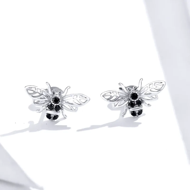 (image for) Pandora Style Silver Bee Stud Earrings - SCE846 - View 2