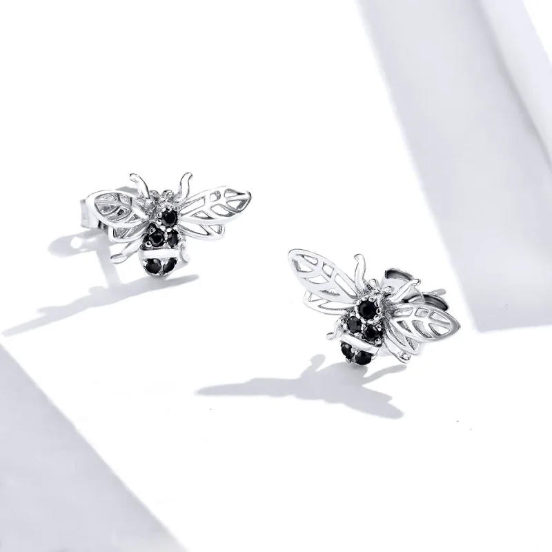 (image for) Pandora Style Silver Bee Stud Earrings - SCE846 - View 3