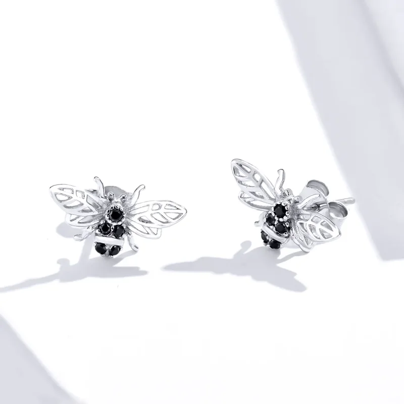 (image for) Pandora Style Silver Bee Stud Earrings - SCE846 - View 4