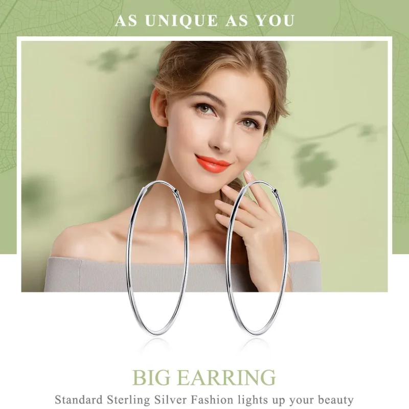 (image for) Pandora Style Silver Big Ear Ring Hoop Earrings - SCE598 - View 2