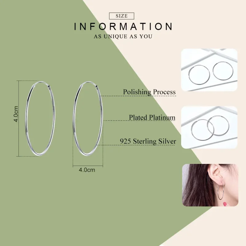 (image for) Pandora Style Silver Big Ear Ring Hoop Earrings - SCE598 - View 3