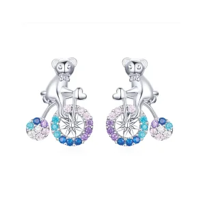 Pandora Style Silver Bike Bear Stud Earrings - SCE677 (image for) Pandora Style Silver Bike Bear Stud Earrings - SCE677
