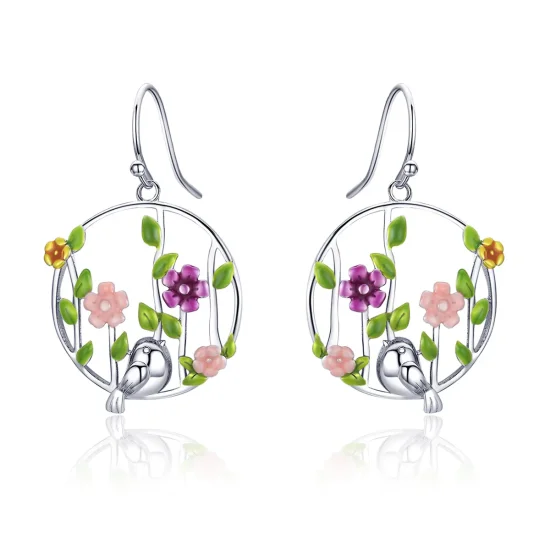 (image for) Pandora Style Silver Birds Blooms Hanging Earrings - SCE480