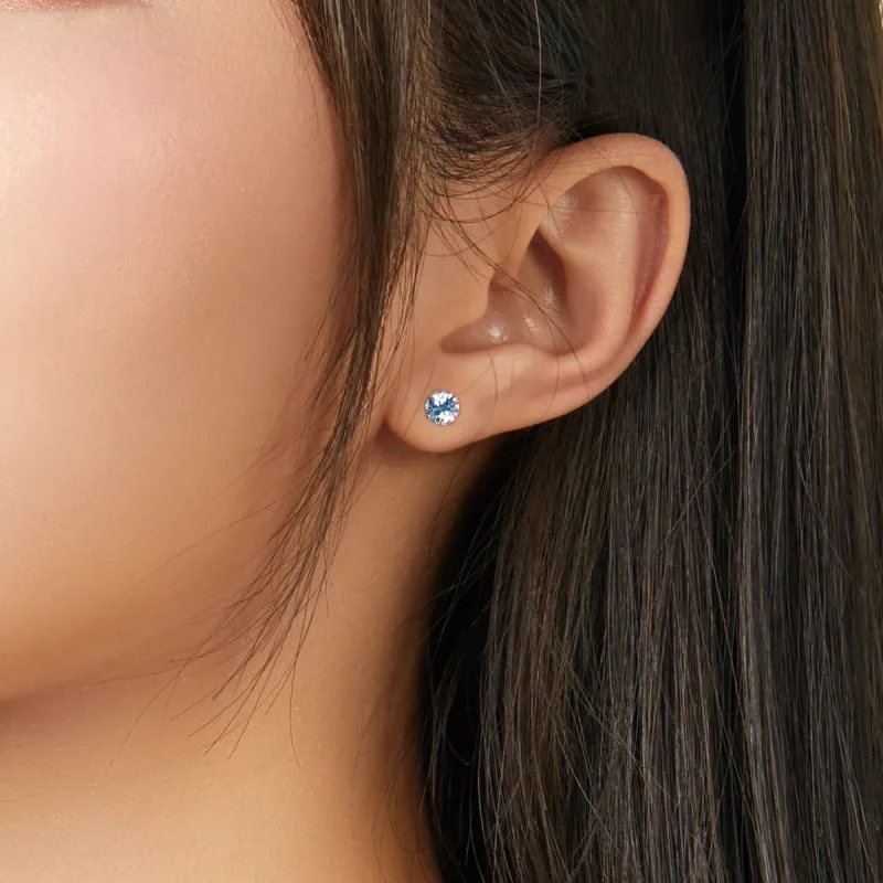 (image for) Pandora Style Silver Birthstone December Stud Earrings - SCE862-12 - View 2