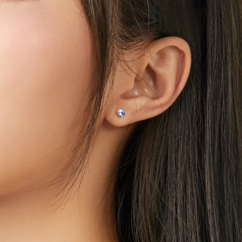 (image for) Pandora Style Silver Birthstone March Stud Earrings - SCE862-3 - View 2