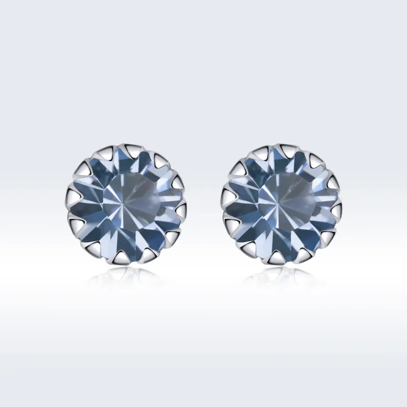 (image for) Pandora Style Silver Birthstone March Stud Earrings - SCE862-3 - View 3