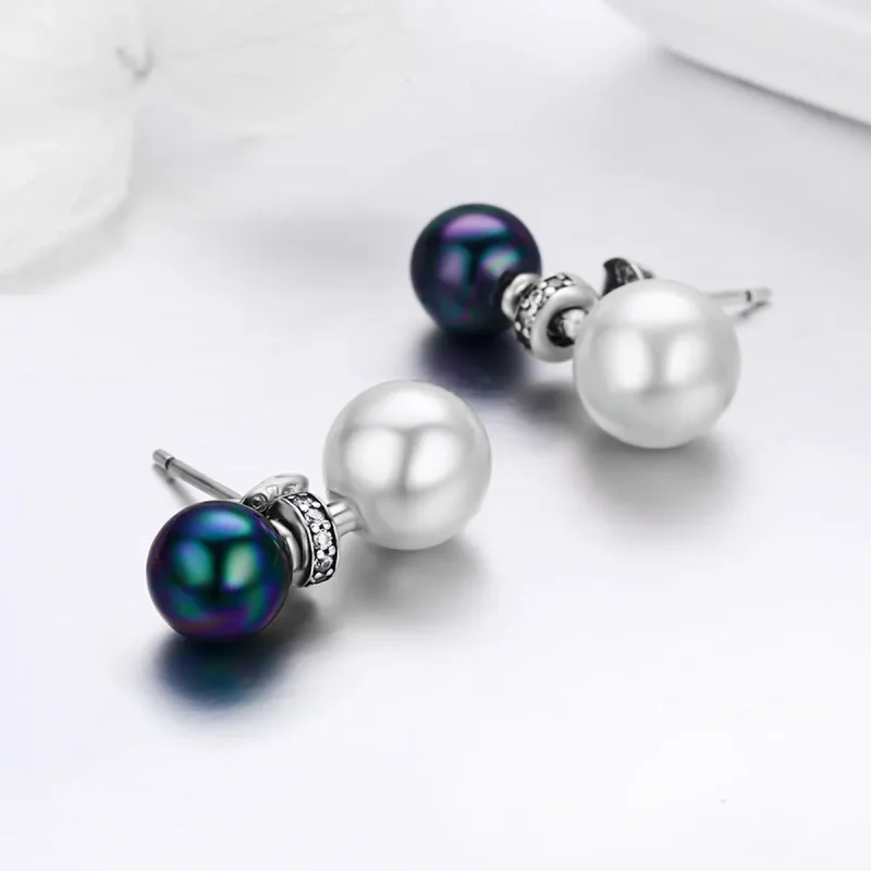 (image for) Pandora Style Silver Black and White Impression Hanging Earrings - SCE304 - View 5