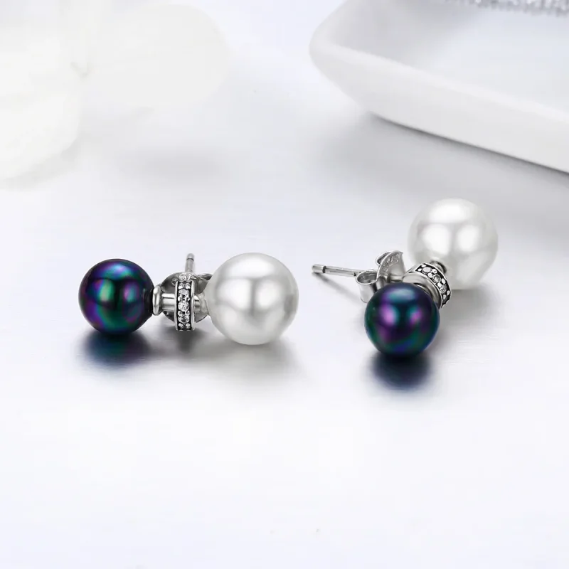 (image for) Pandora Style Silver Black and White Impression Hanging Earrings - SCE304 - View 6