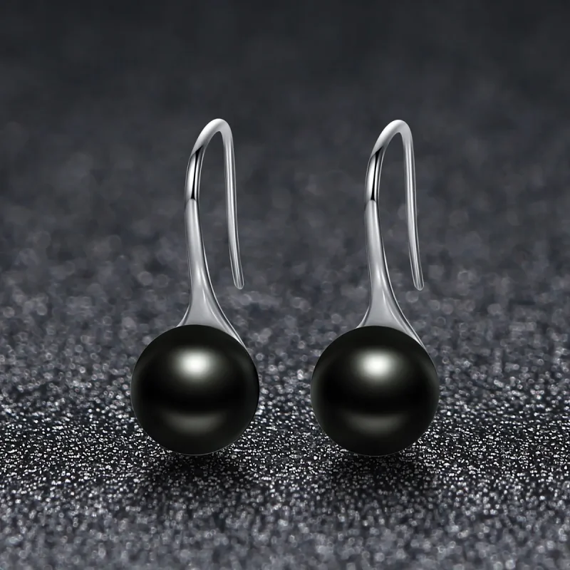 (image for) Pandora Style Silver Black Pearl Hanging Earrings - SCE144 - View 3