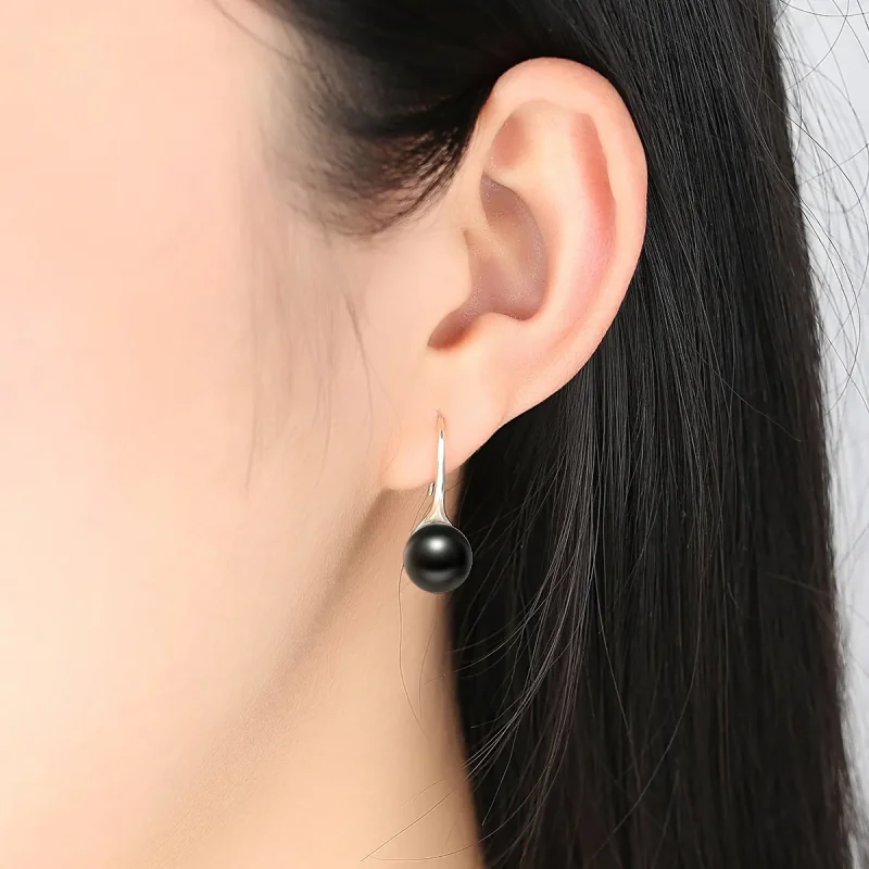 (image for) Pandora Style Silver Black Pearl Hanging Earrings - SCE144 - View 6