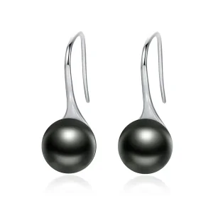 (image for) Pandora Style Silver Black Pearl Hanging Earrings - SCE144