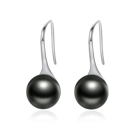 (image for) Pandora Style Silver Black Pearl Hanging Earrings - SCE144