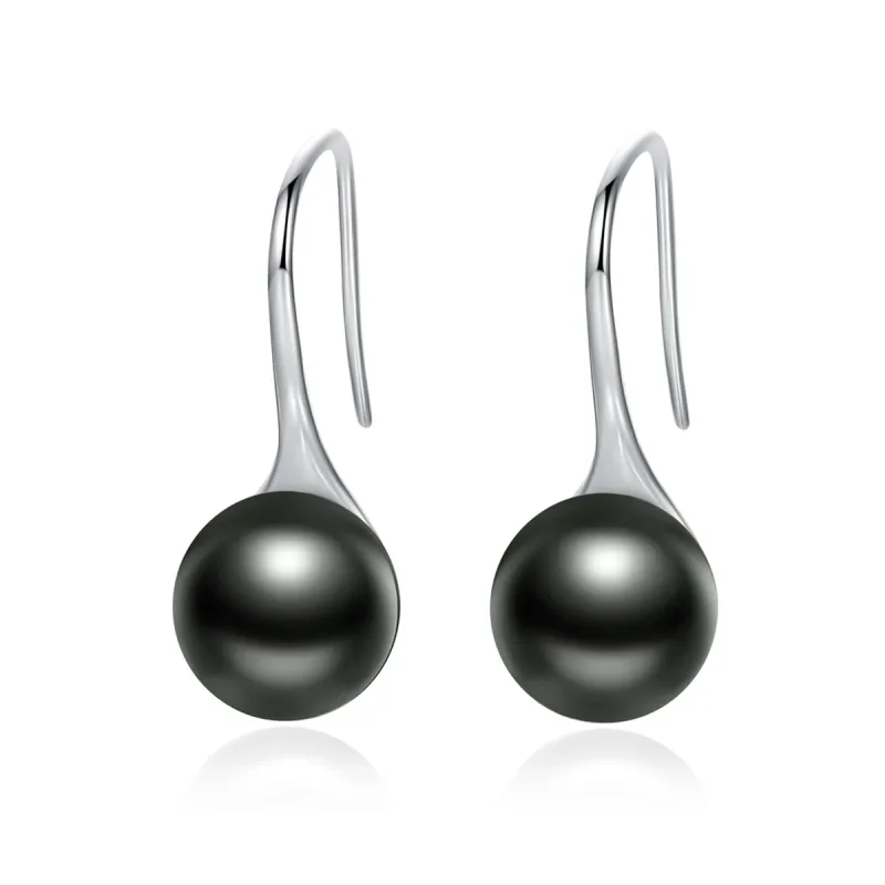 (image for) Pandora Style Silver Black Pearl Hanging Earrings - SCE144