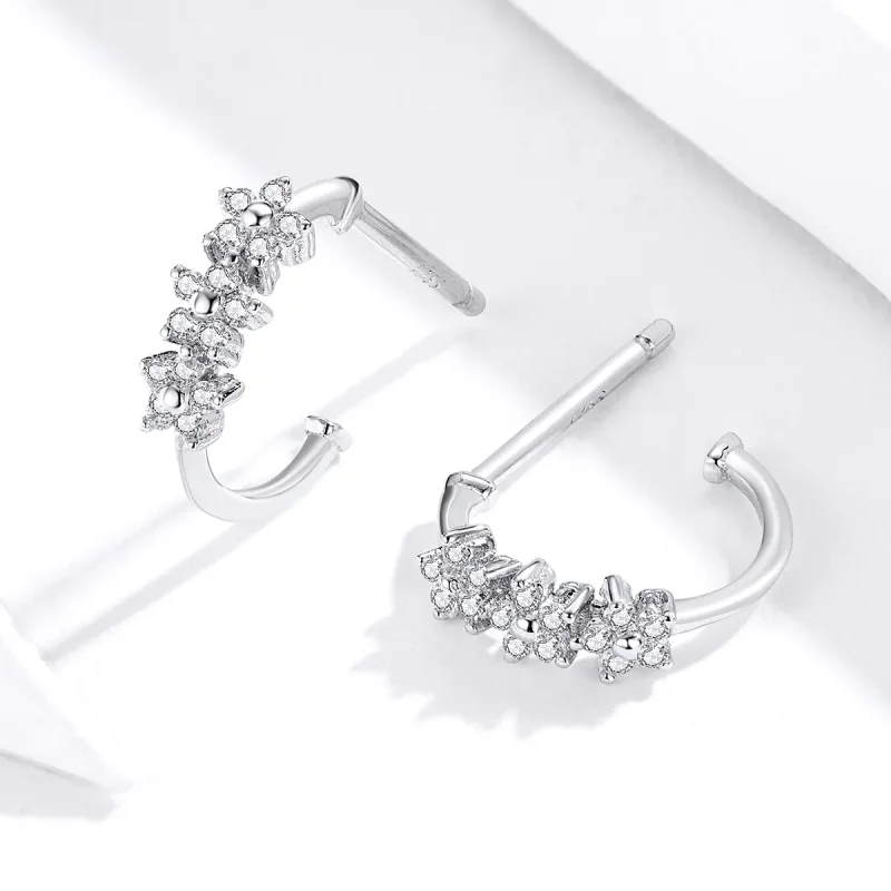 (image for) Pandora Style Silver Blossom Hoop Earrings - SCE756 - View 2