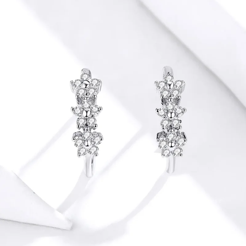(image for) Pandora Style Silver Blossom Hoop Earrings - SCE756 - View 3